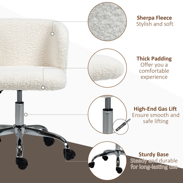 White Teddy Fleece Swivel Office Chair with Adjustable Height and Wheels for Home Office