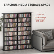 Black Media Storage Cabinet Holds 720 CDs or 396 DVDs with Adjustable Shelves