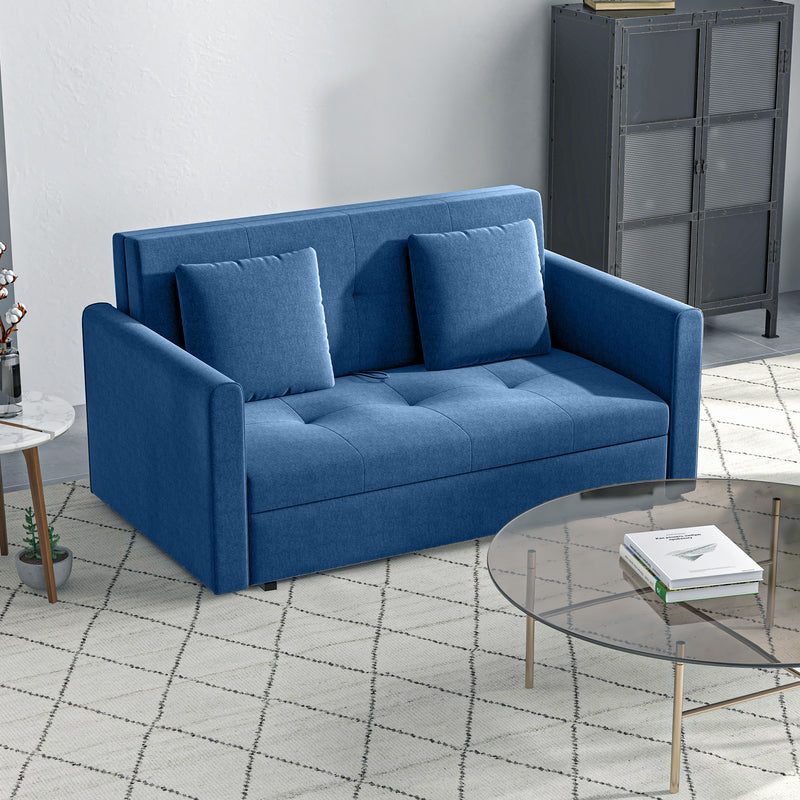 2 Seater Sofa Bed with Hidden Storage and Cushions Ideal for Guest Room Use Deep Blue