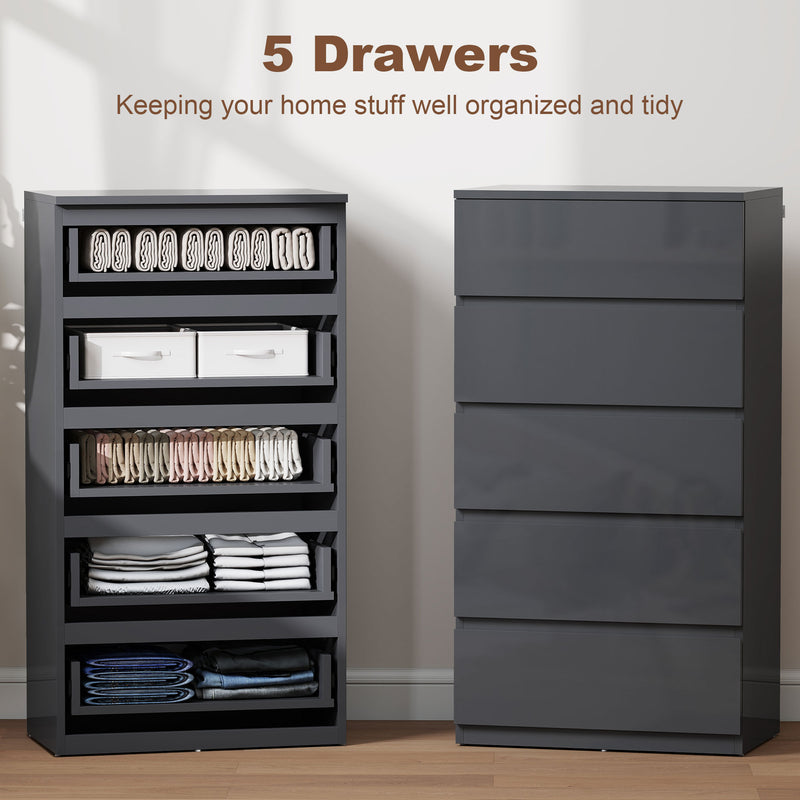 Chest of Drawers with 5 Spacious Storage Drawers for Bedroom Organisation High Gloss Grey AOSOM