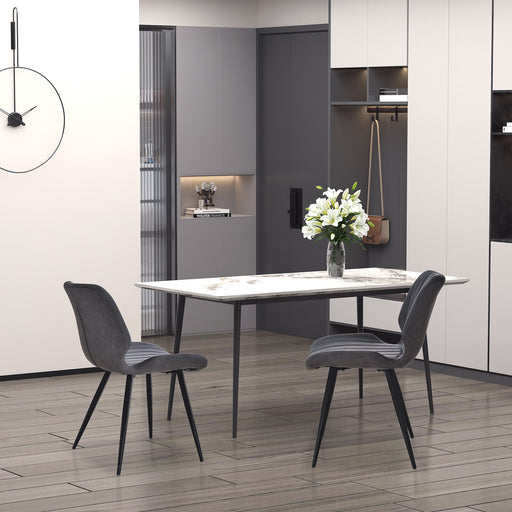 Set of 2 PU Leather Dining Chairs with Padded Seats and Steel Frame for Kitchen Grey