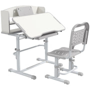 Height Adjustable Kids Study Desk and Chair Set With Storage for Homework Time, Grey