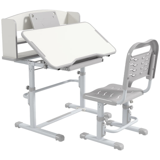 Height Adjustable Kids Study Desk and Chair Set With Storage for Homework Time, Grey