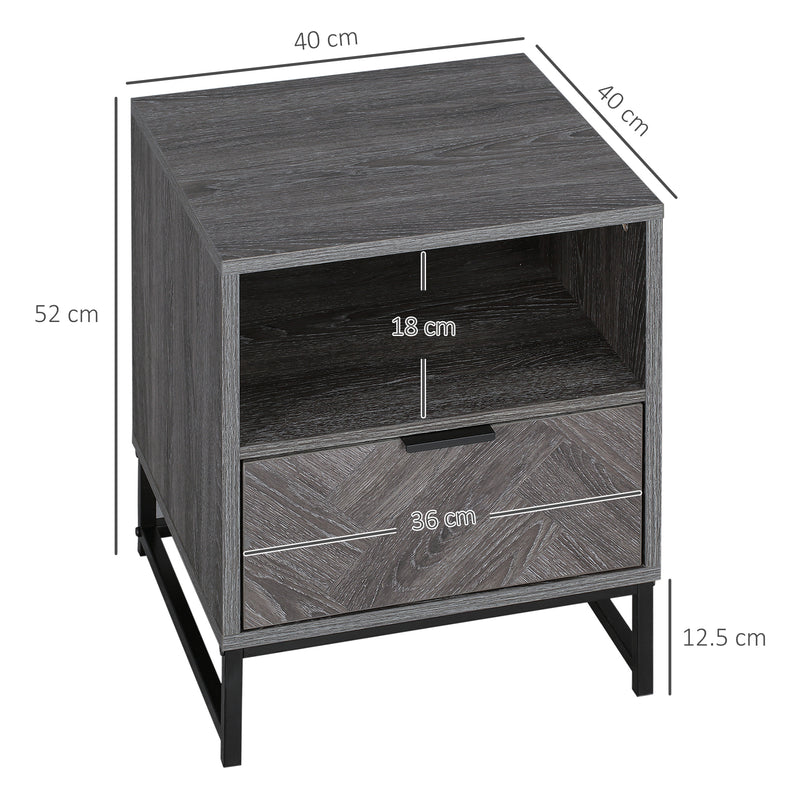 Bedside Table with Drawer and Open Shelf for Bedroom or Lounge with Steel Legs Dark Grey