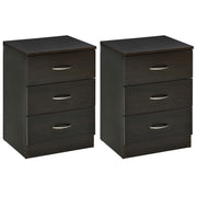 Black Wooden Bedside Tables Set of 2 with Drawer and Shelf for Bedroom or Lounge