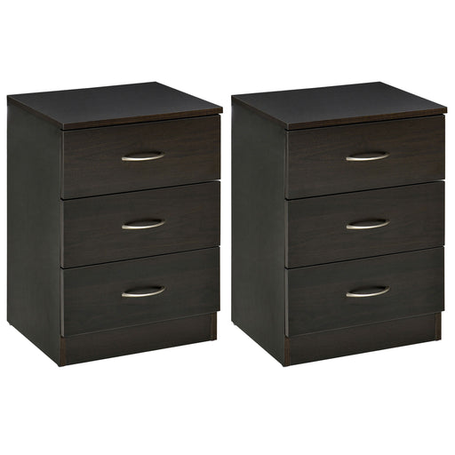 Black Wooden Bedside Tables Set of 2 with Drawer and Shelf for Bedroom or Lounge