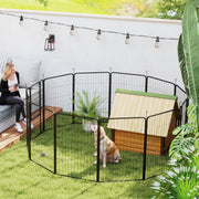 12 Panel Heavy Duty Dog Playpen With Doors 100cm High for Large Dogs Black by PawHut