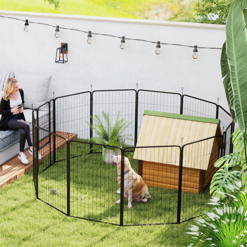 12 Panel Heavy Duty Dog Playpen With Doors 100cm High for Large Dogs Black by PawHut