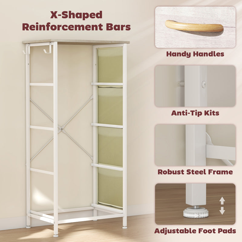 Chest of 4 Fabric Drawers with Wooden Frame Ideal for Bedroom or Hallway Storage Natural