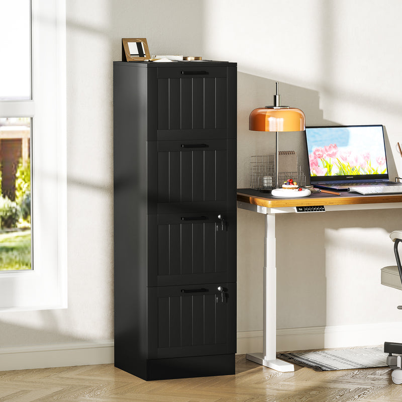 4 Drawer Lockable Filing Cabinet With Adjustable File Bars For Office Organisation Black