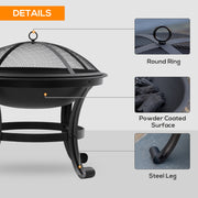 Outsunny Outdoor Fire Pit, Firepit with Mesh Lid, Poker, for Camping, Bonfire, Picnic, Black AOSOM