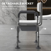 Height Adjustable Shower Stool with Arms Backrest and Removable Commode for Elderly, White