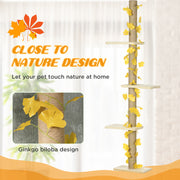 Tall Adjustable Cat Tree with Perches and Faux Leaves for Climbing and Play Yellow