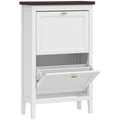 Narrow Shoe Cabinet for Hallways with 2 Flip Drawers White With Gold Handles 60 x 27 x 97 cm Homcom
