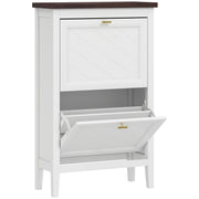 Narrow Shoe Cabinet for Hallways with 2 Flip Drawers White With Gold Handles 60 x 27 x 97 cm Homcom