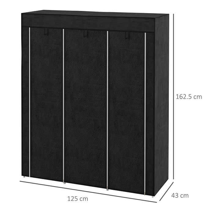 Black Fabric Portable Wardrobe with 8 Shelves and 2 Hanging Rods by HOMCOM
