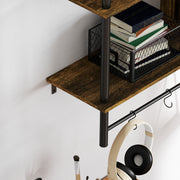 Three Tier Floating Wall Shelf Brown and Black Wood Finish by HOMCOM