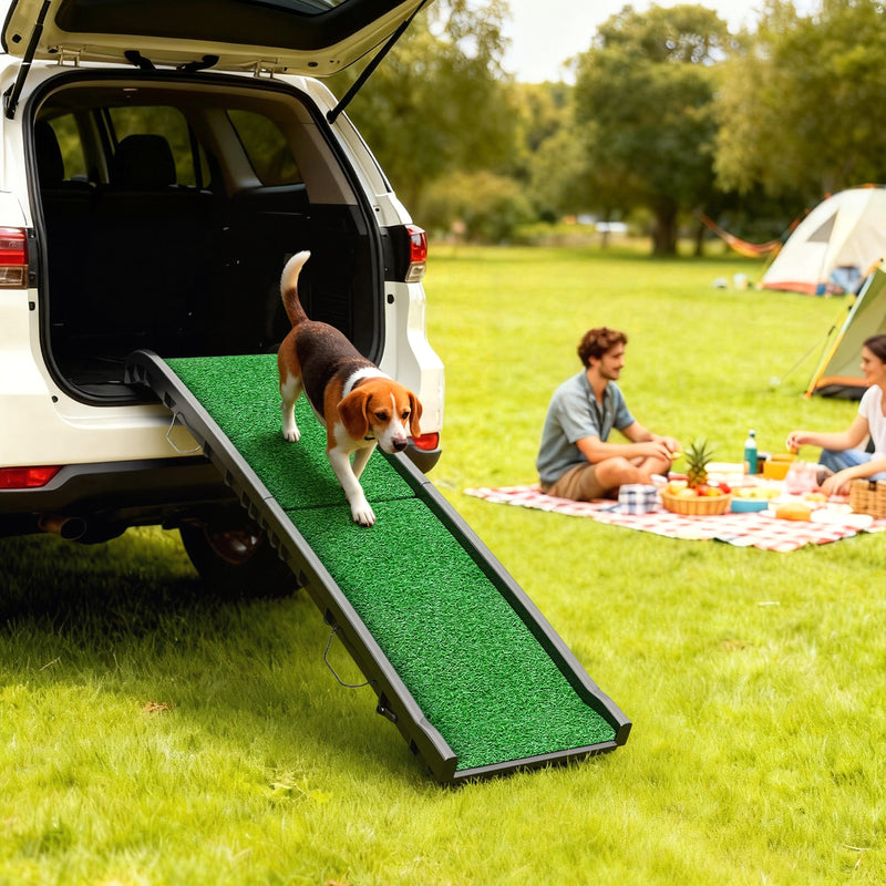 Foldable Dog Ramp with Non Slip Surface Ideal for Cars and Home Use, Black AOSOM