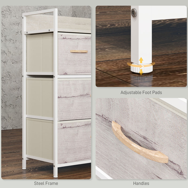 Rustic Black Chest with Four Fabric Drawers for Bedroom or Hallway Storage