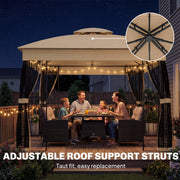 3x3m Garden Gazebo with Metal Frame Mesh Sides and Shelves for Shaded Outdoor Relaxing Brown Outsunny