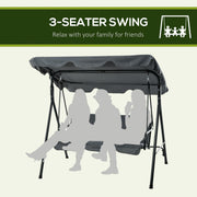 Grey 3 Seater Garden Swing Chair With Adjustable Canopy And Cushions For Outdoors Outsunny