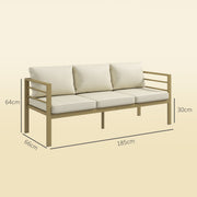 Outsunny Garden Bench with Cushions, 3-Seater Sofa with Backrest, Armrest and Back Cushions, 185 x 66 x 64cm, Cream White AOSOM