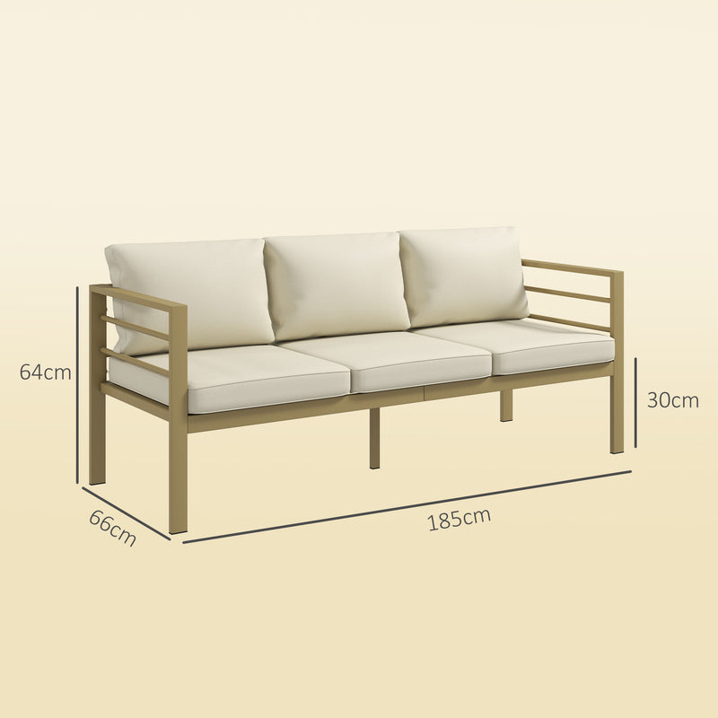 Outsunny Garden Bench with Cushions, 3-Seater Sofa with Backrest, Armrest and Back Cushions, 185 x 66 x 64cm, Cream White AOSOM