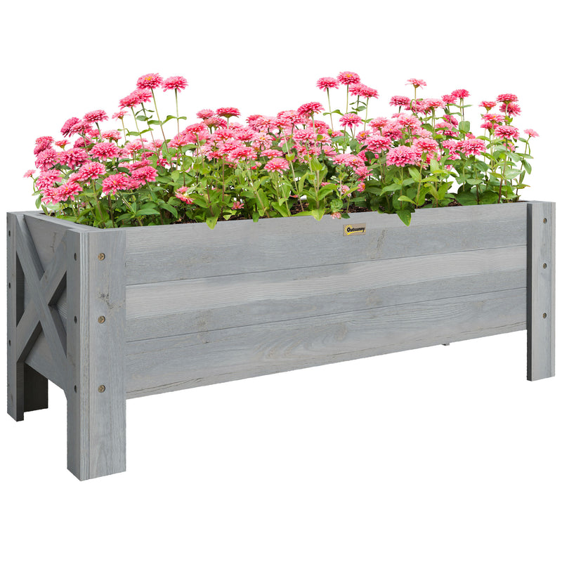 Grey 58L Wooden Raised Garden Bed for Plants Vegetables and Flowers by Outsunny