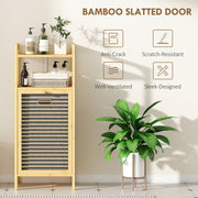 Bamboo Laundry Cabinet With Tilt Out Hamper Removable Liner Ideal For Bathrooms, Natural Wood
