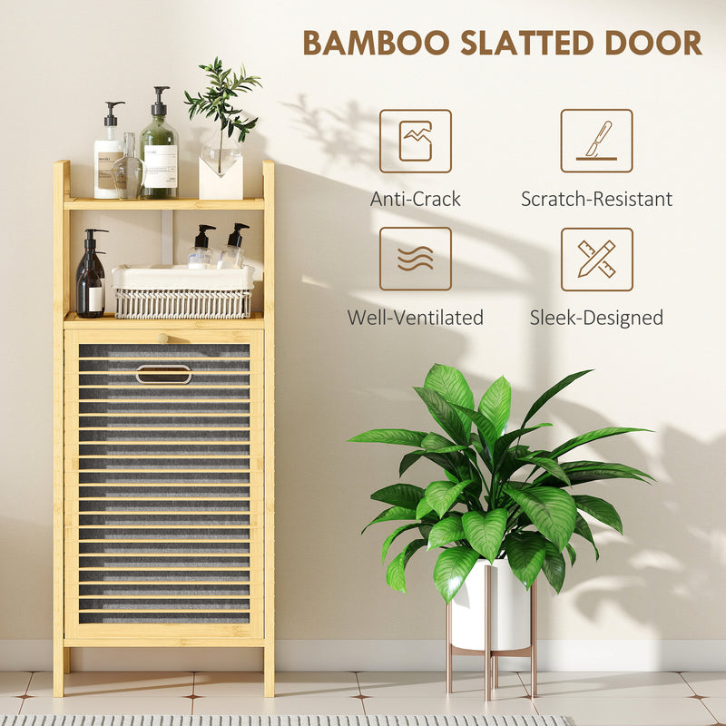 Bamboo Laundry Cabinet With Tilt Out Hamper Removable Liner Ideal For Bathrooms, Natural Wood