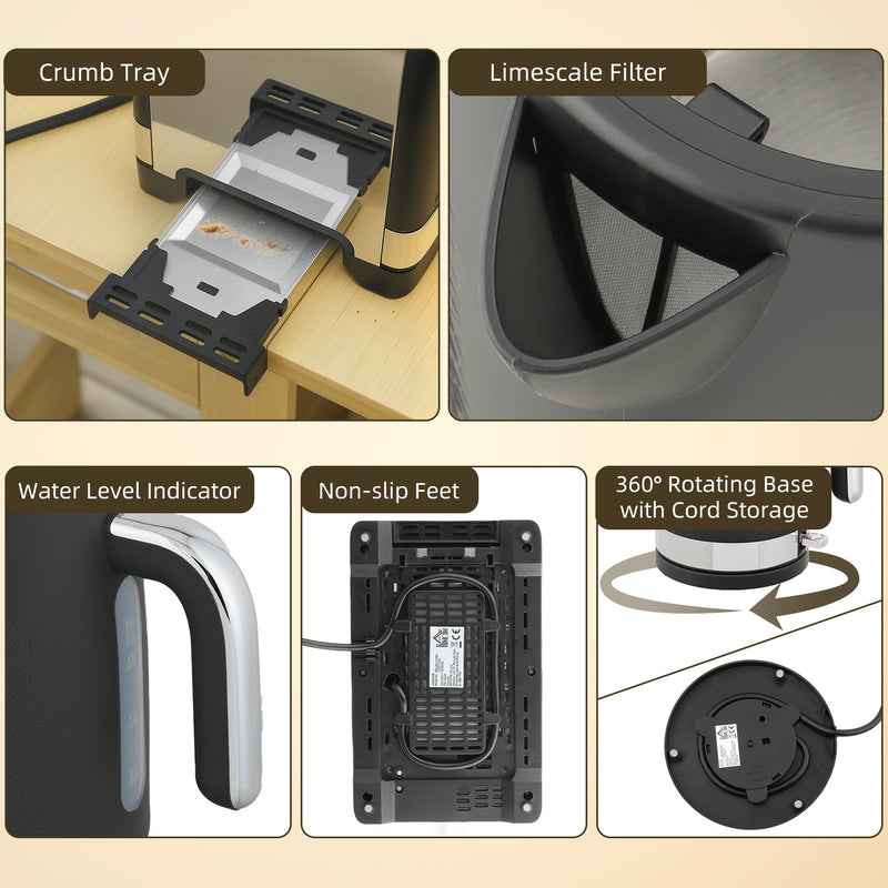 Textured Kettle and Toaster Set With Fast Boil and Wide Slots Ideal for Modern Kitchens Black