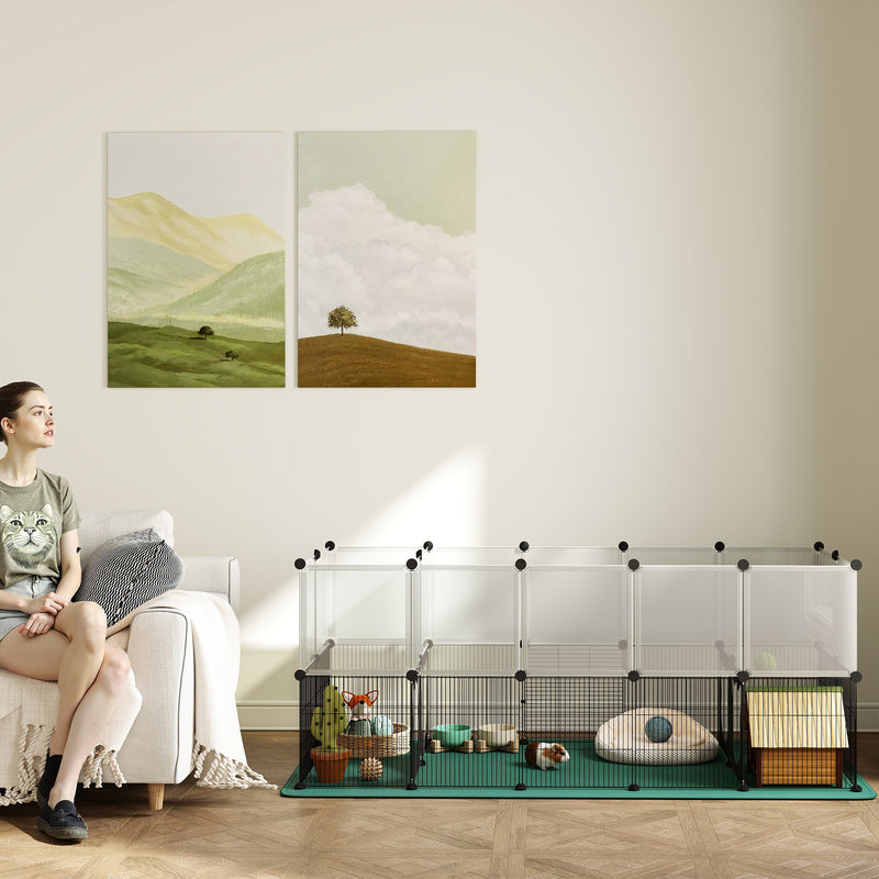 Small Pet Cage and Playpen with Waterproof Mat for Easy Cleaning Black AOSOM