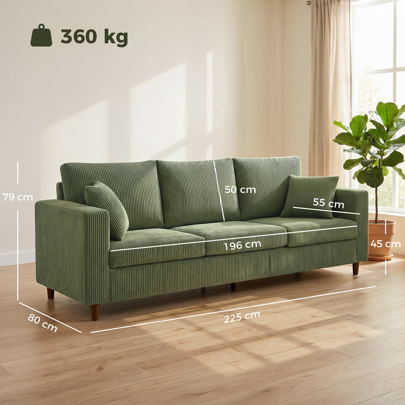 Three Seater Sofa for Spacious Family Lounging with Deep Cushions and Corduroy Fabric