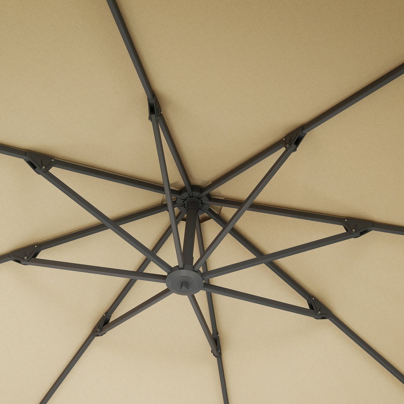 Premium Khaki 3m Cantilever Garden Parasol With 360° Rotation and Crank Handle by Outsunny