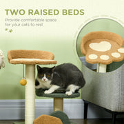 Small Cat Tree with Scratching Posts Two Beds and Toy Ball for Indoor Use, Grey