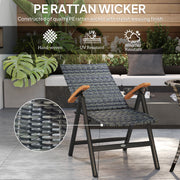Outdoor Folding Grey Rattan Chair with Armrests and High Back for Garden and Camping by Outsunny
