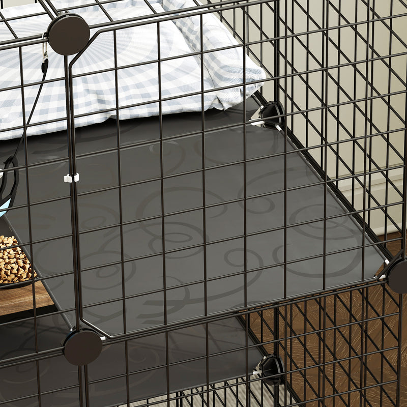 Modular Indoor Cat Enclosure with Adjustable Panels and Resting Hammock Black AOSOM
