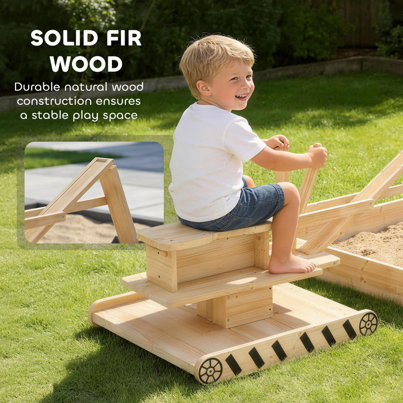 Wooden Sandpit With 360 Degree Digger for Creative Outdoor Play Ages 3 to 6 Natural Wood AOSOM