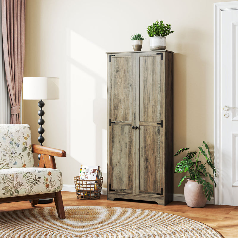 Grey Wood-Effect Tall Kitchen Storage Cabinet with Adjustable Shelves by HOMCOM