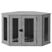 2 in 1 Wooden Dog Crate and Side Table with Soft Cushion for Indoor Use Grey