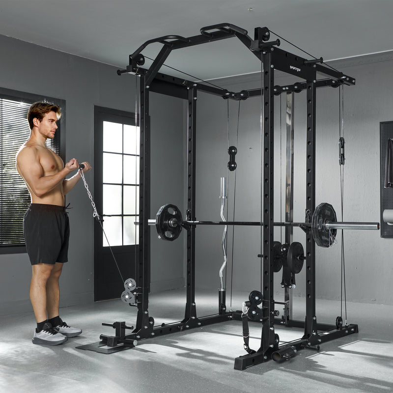 Cable Crossover Machine with Lat Pull Down for Full Body Strength Training Grey AOSOM