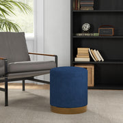 Soft Padded Corduroy Footstool with Wooden Legs for Living Room Comfort, Dark Blue