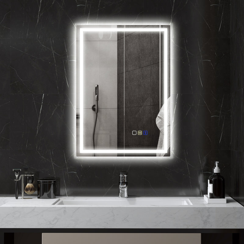 Silver LED Bathroom Mirror 50 x 70 cm with Bluetooth and Anti Fog Feature