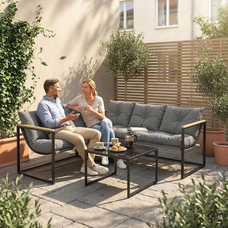 Garden Furniture Set for 5 with Cushions and Coffee Table Easy Assembly Grey & Black