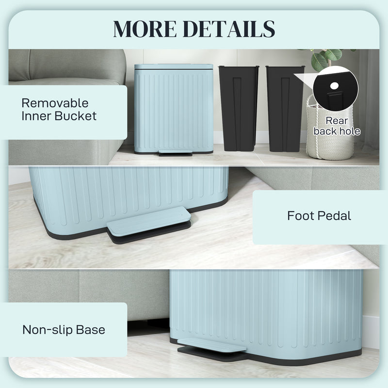 Double Indoor Kitchen Recycling Pedal Bin With Soft Close Lid Removable Buckets 40L by HOMCOM