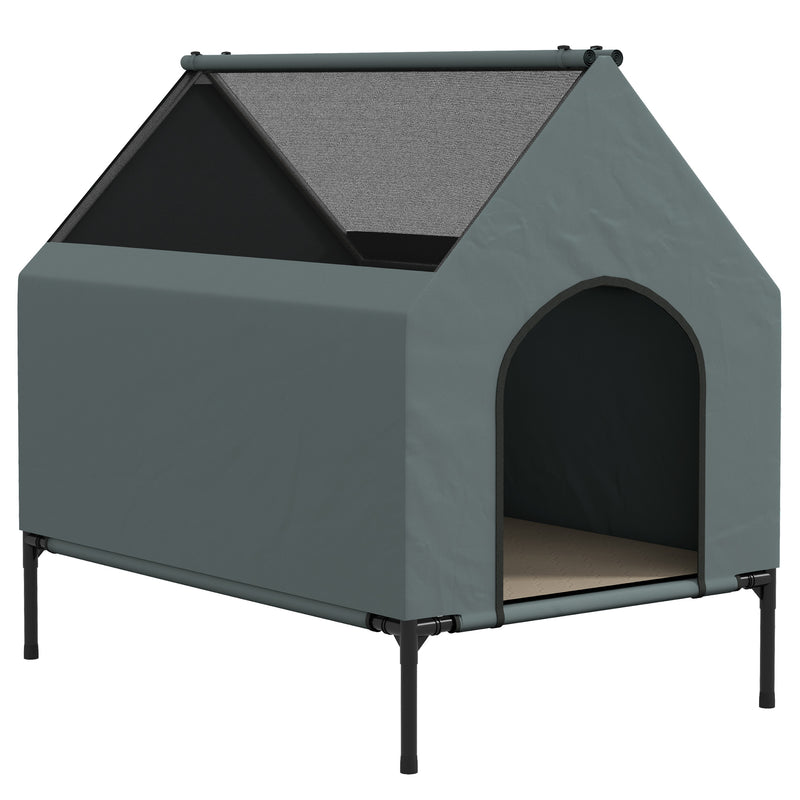 Elevated Outdoor Dog Bed with Mesh Windows and Storage for Small Dogs Grey
