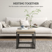 Set of 2 Oak Nesting Coffee Tables with 3.5cm Thick Tabletops by HOMCOM