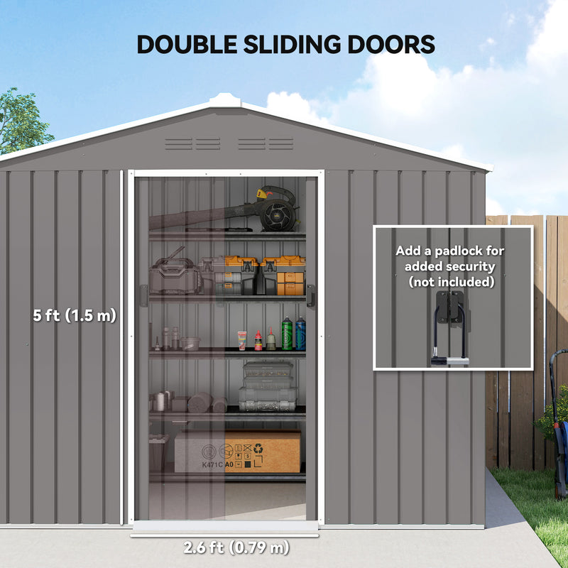 Metal Garden Shed with Sliding Doors for Secure Weatherproof Storage Light Grey