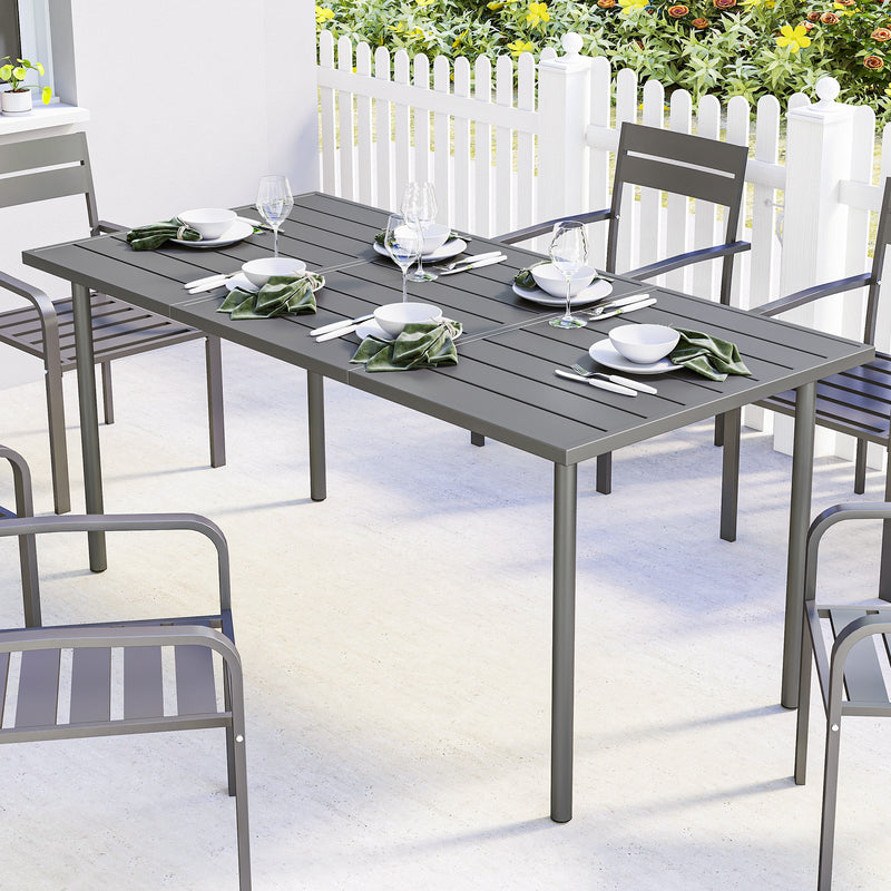 Garden Dining Table for 6 with Weatherproof Metal Frame and Easy Clean Slatted Top Dark Grey