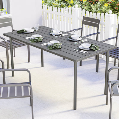 Garden Dining Table for 6 with Weatherproof Metal Frame and Easy Clean Slatted Top Dark Grey Outsunny